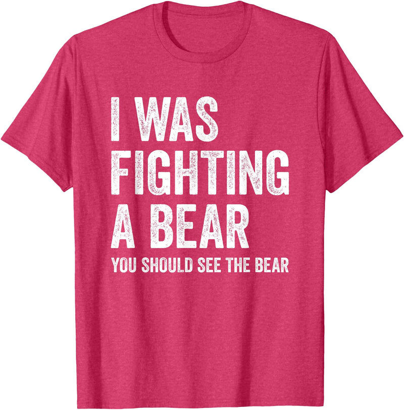 The Laughing Bear Co. I was Fighting A Bear- Funny Injury Bones Surgery Get Well T-Shirt - Red Heather