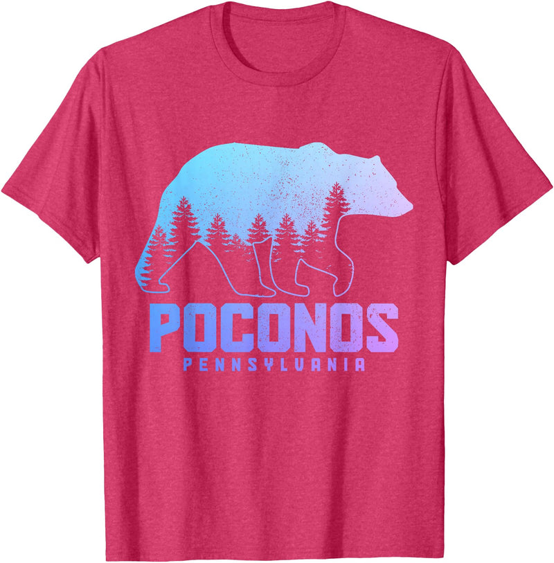 We Love Poconos Pennsylvania Poconos Pennsylvania Bear Hiking Vintage Pocono Mountains T-Shirt - Red Heather