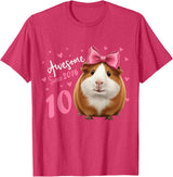 Funny Guinea Pig Birthday Party Girls 10 Years Old Guinea Pig Birthday for Girls 10th Bday T-Shirt - Red Heather