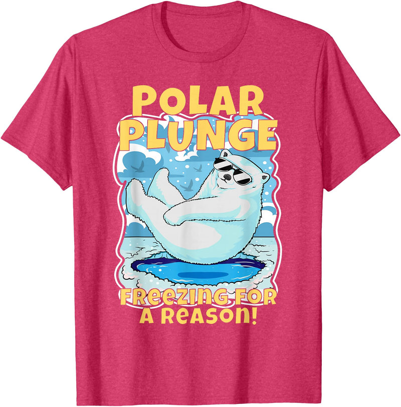 Ice Cold New Years Arctic Iceberg Freeze Swim Team Polar Plunge Freezing For A Reason! Cool Polar Bear Swimming T-Shirt - Red Heather