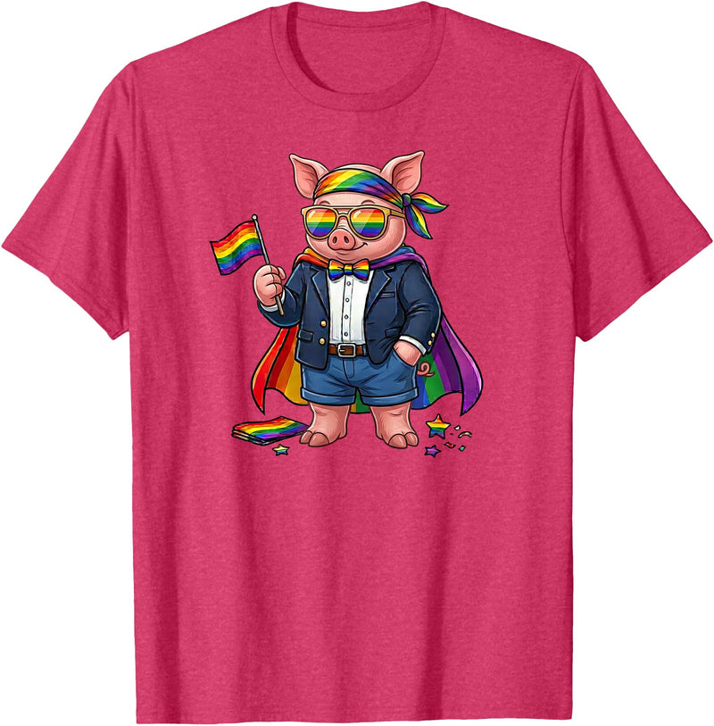LGBTQ Pig Lovers Costume for Boy Girl Funny Pig LGBT Rainbow Lesbian Gay Pride Women Men T-Shirt - Red Heather