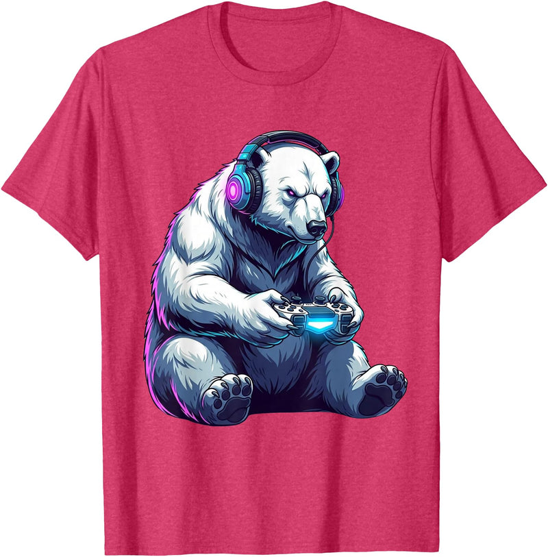 Funny Graphic Gamers tee Polar Bear Funny Video Games Polar Bear T-Shirt - Red Heather