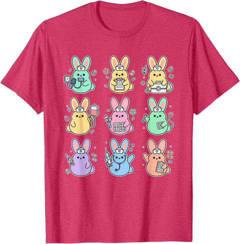 Easter Day Bunny Rabbit Nurse Squad RN Nursing Medical T-Shirt in Red Heather