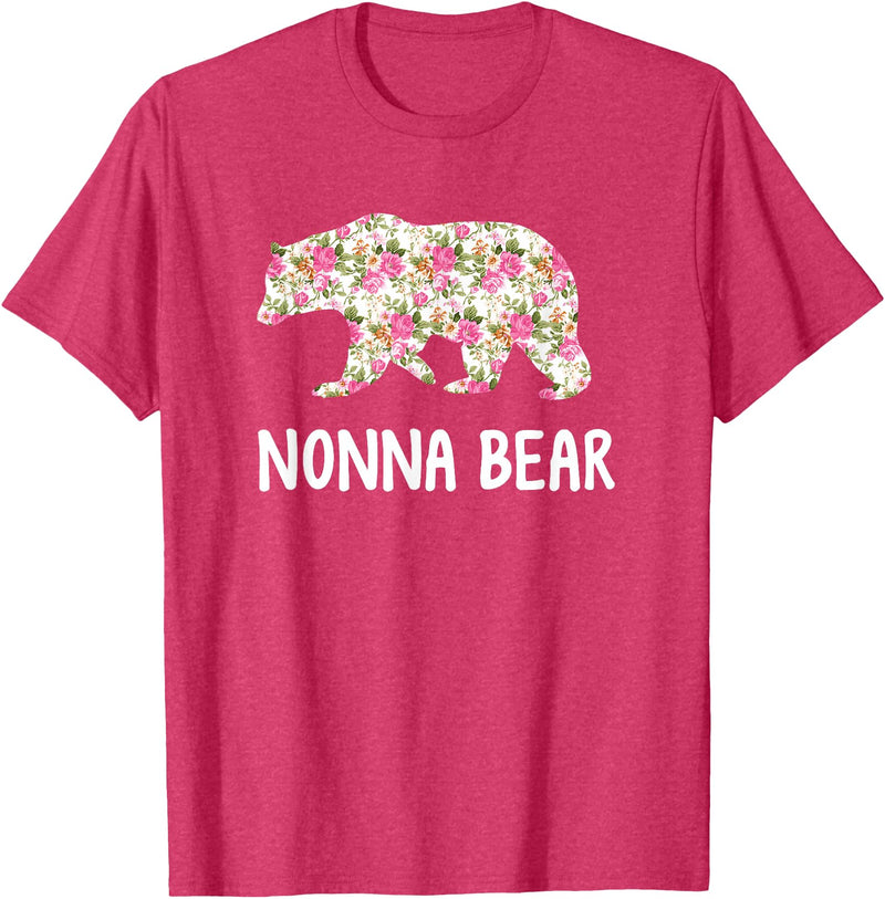Grandparents Tees By Luna Nonna Bear Floral T-Shirt T-Shirt - Red Heather