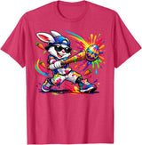Funny Dripping Drip Rabbit Bunny Baseball Easter Men Boy Kid T-Shirt in Red Heather