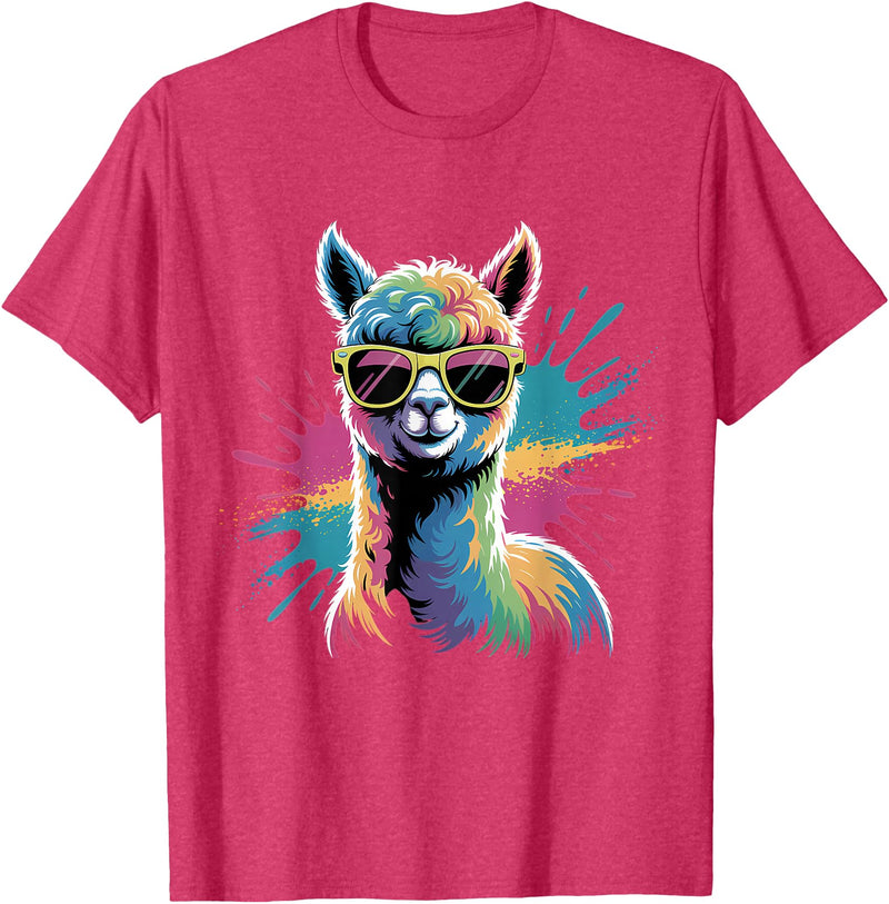 Funny Llama Lover Graphics Funny Llama Alpaca with Sunglasses Animal Graphic T-Shirt - Red Heather