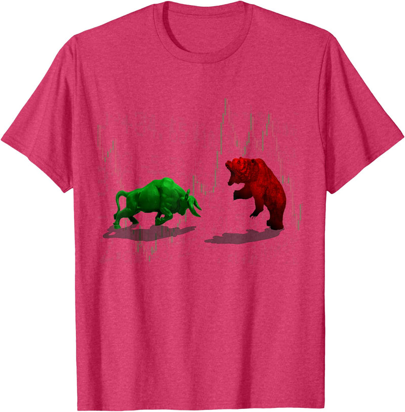 Stock Market Bulls vs Bears Graphic T-Shirt - Red Heather