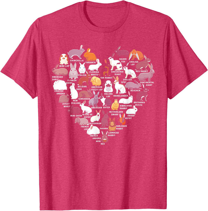 Love Bunnies Funny Rabbit Heart Small T-Shirt in Red Heather