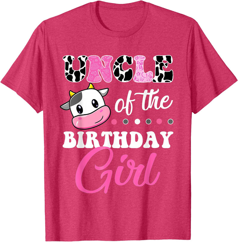 Cow Lover Birthday Men Women Kids Shirts & Gifts Uncle Of The Birthday Girl Family Matching Shirt Farm Cow T-Shirt - Red