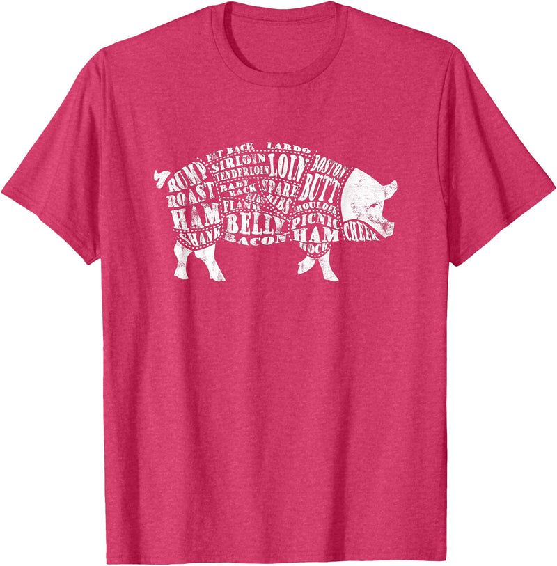 BBQ T-Shirts: Pig Cuts Barbecue and Grilling T-Shirt T-Shirt - Red Heather