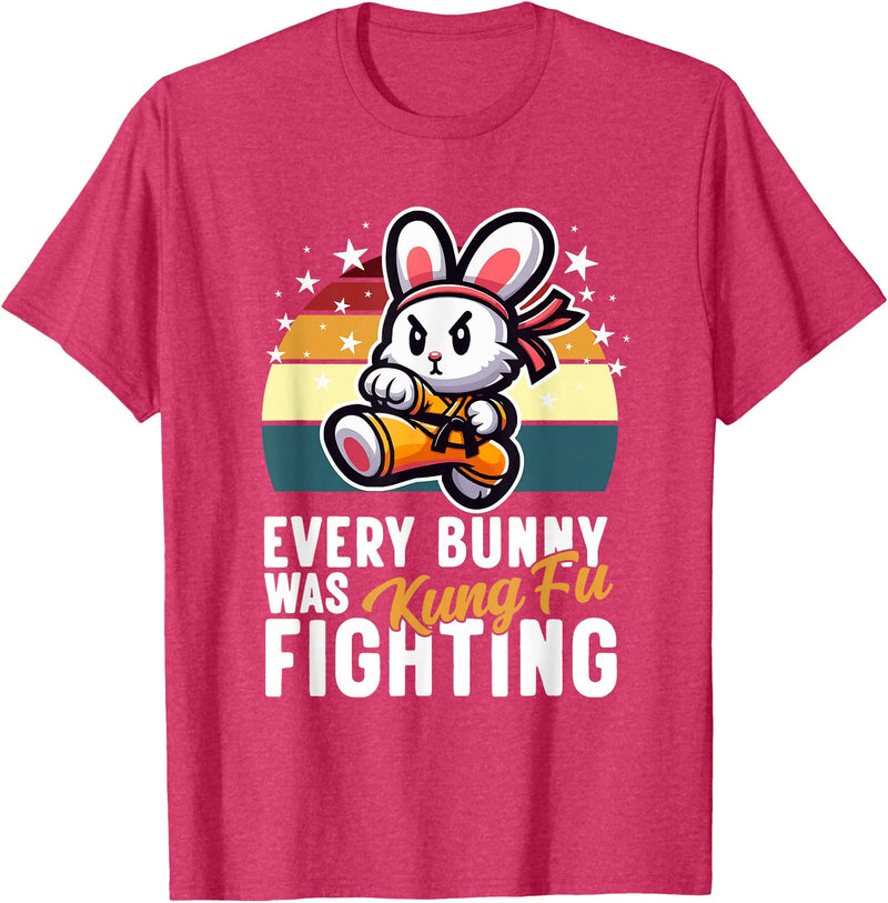 Every Bunny Was Kung Fu Fighting - Funny Rabbit Martial Art T-Shirt in Red Heather