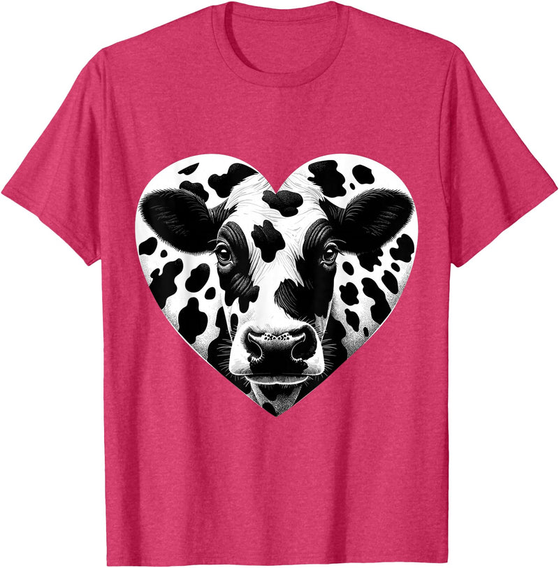 Humorous Gifts for Cow Farmer Cow Print Heart Cow Farmer Girl T-Shirt - Red Heather