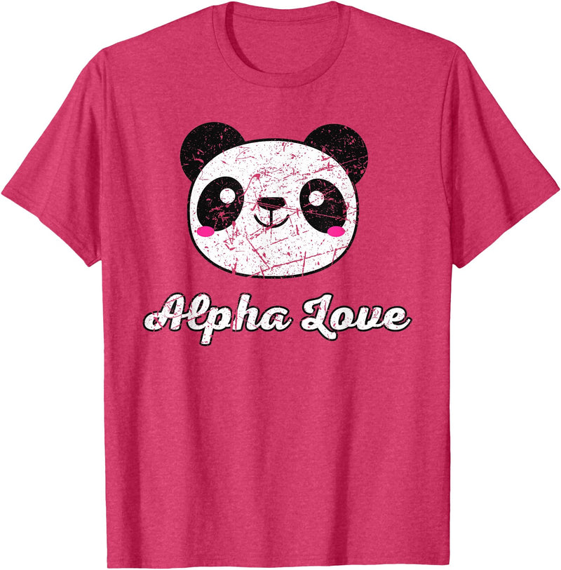 Alpha Love AOII Panda Bear Cute Kawaii Omicron A Alpha Love AOII Panda Bear Cute Kawaii O Pi Distressed T-Shirt - Red Heather