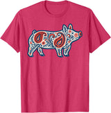 Aztec Show Pig Livestock Animal Lover Aztec Show Pig Livestock Pig Breeder Stock Show Mom Pig T-Shirt - Red Heather