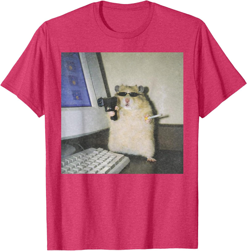 Cyber Hamster Meme Cringe Funny Animal Vintage Graphic Tee T-Shirt - Red Heather