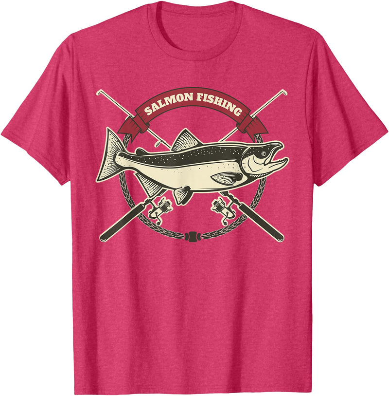 Fishing Teez Salmon Fishing T-Shirt T-Shirt - Red Heather