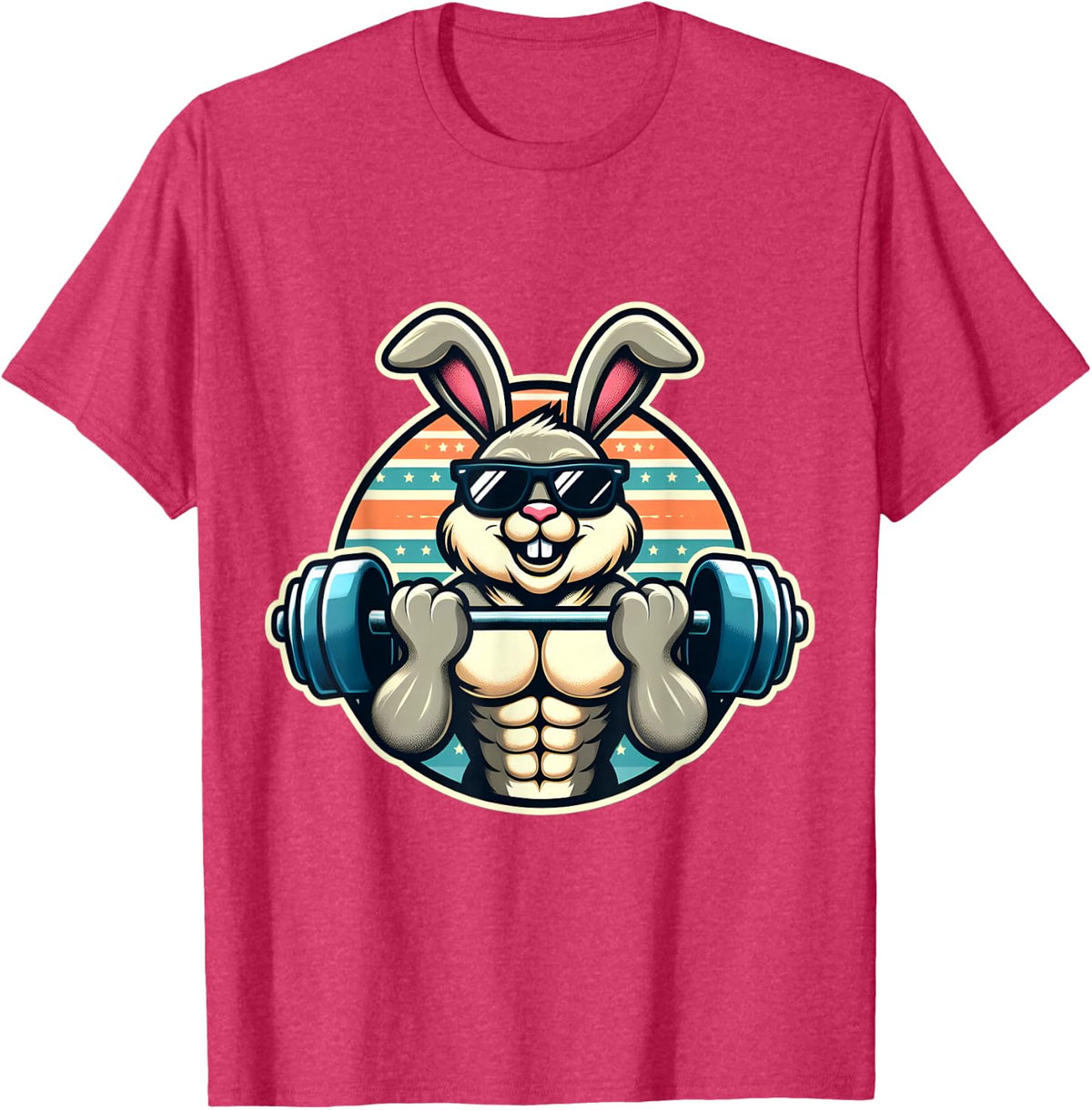 Happy Easter Bunny Rabbit Lifting Weights Training Muscular T-Shirt - Red Heather
