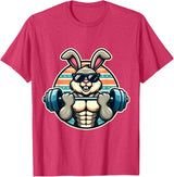 Happy Easter Bunny Rabbit Lifting Weights Training Muscular T-Shirt - Red Heather