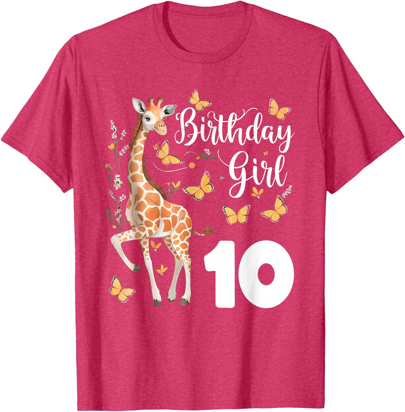 Giraffe Birthday Party by LazyPanda Giraffe 10th Birthday Girl 10 Years Old Giraffe Lover T-Shirt - Red Heather