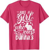 Funny Just a Girl Who Loves Bunnies Cute Rabbit Lover T-Shirt in Red Heather