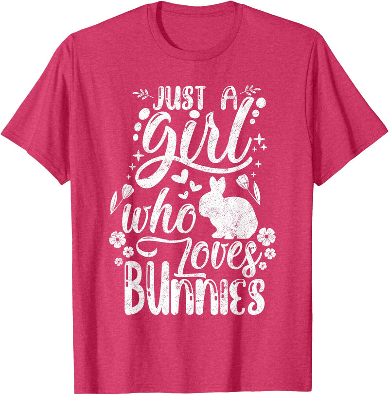 Funny Just a Girl Who Loves Bunnies Cute Rabbit Lover T-Shirt in Red Heather
