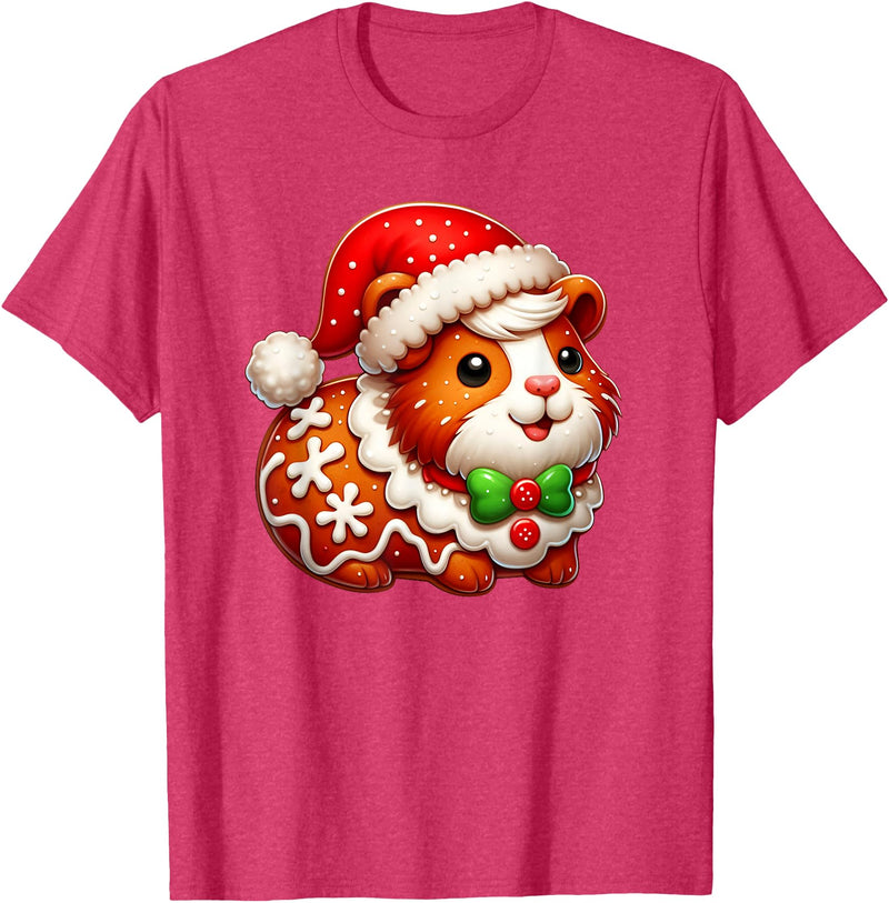 Guinea Pig Lover Christmas Cookie Outfits Boy Girl Funny Gingerbread Man Guinea Pig Christmas Womens Mens Kids T-Shirt - Red Heather