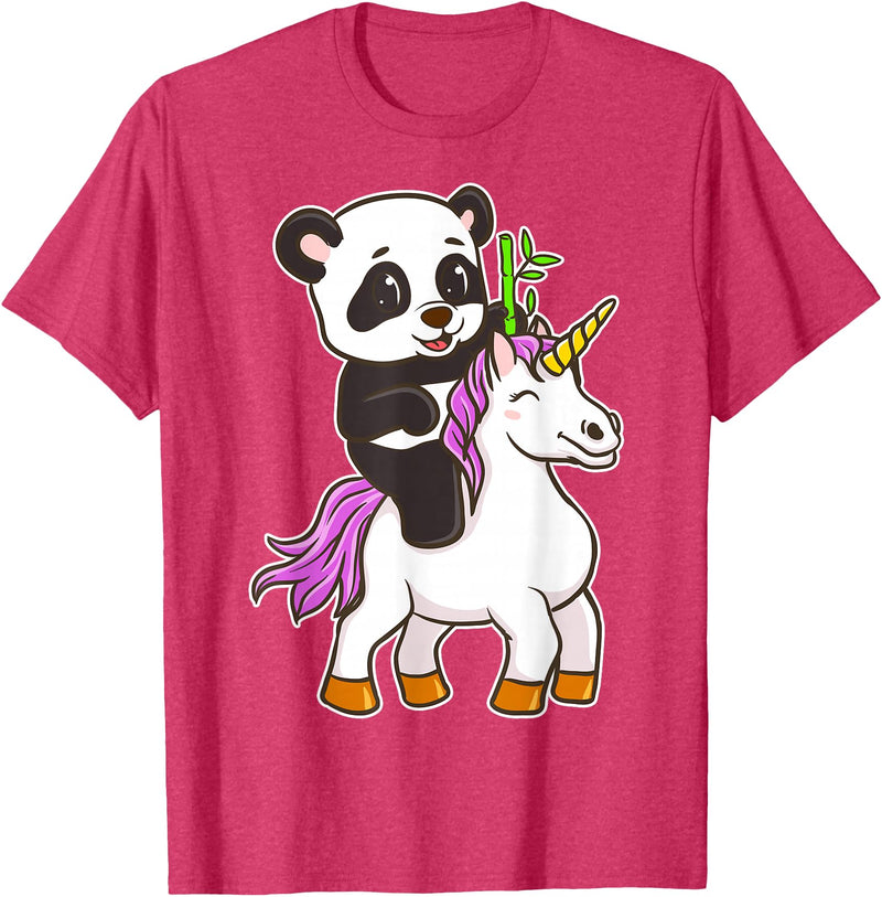Panda Bear Unicorns Boys Girls Kids Panda Riding Unicorn Cute Magical Animals T-Shirt - Red Heather