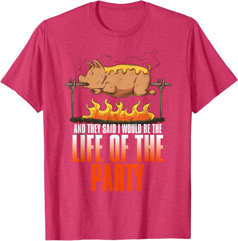 BBQ Season Smoke Meat Dad Grill Gifts Funny Saying Roasted Pig Rotisserie Pork Lover Food Pun Tee T-Shirt - Red Heather