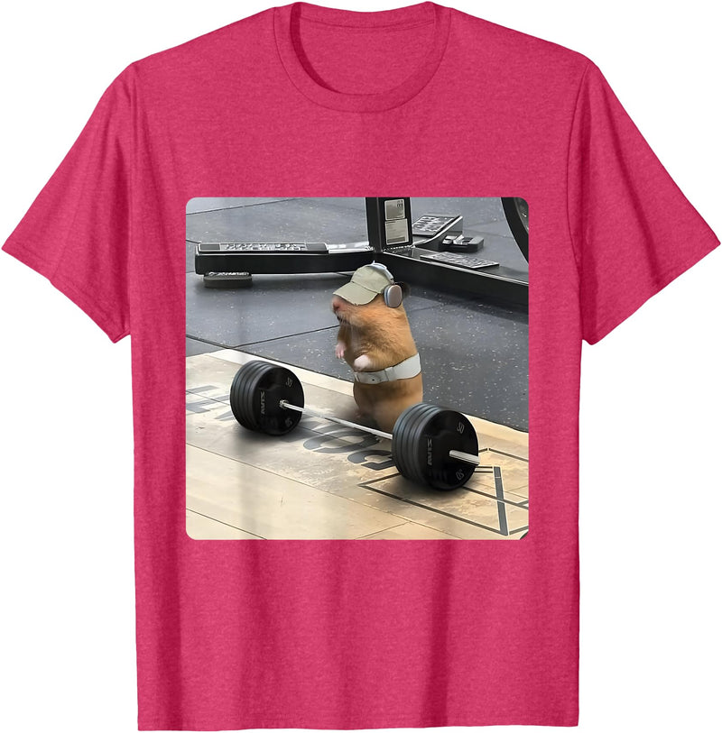 Hamster Deadlift Training Funny Cute Rat Weightlifting Meme T-Shirt - Red Heather