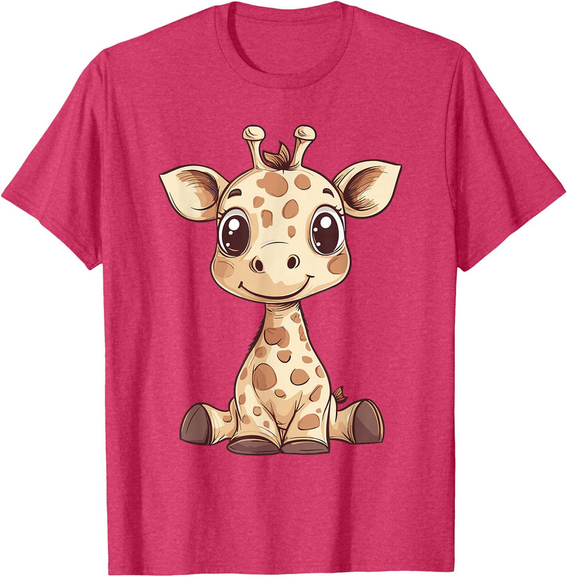 Cute Giraffe for Kids Design Kids Giraffe T-Shirt - Red Heather