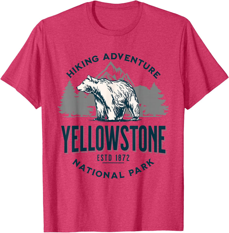 Yellowstone National Park Wyoming USA Outdoor Yellowstone Wyoming Nature Mountains Bear Hike Outdoors T-Shirt - Red Heather