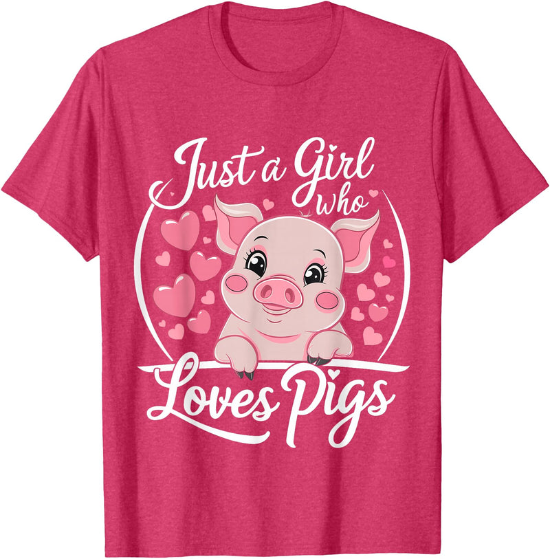 Funny Pig Lover & Owner Pig Lover Just A Girl Who Loves Pigs T-Shirt - Red Heather