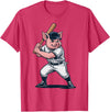 Pig Animal Baseball Lovers Graphic Funny Pig Playing Baseball Artwork Vintage Animal Baseballer T-Shirt - Red Heather