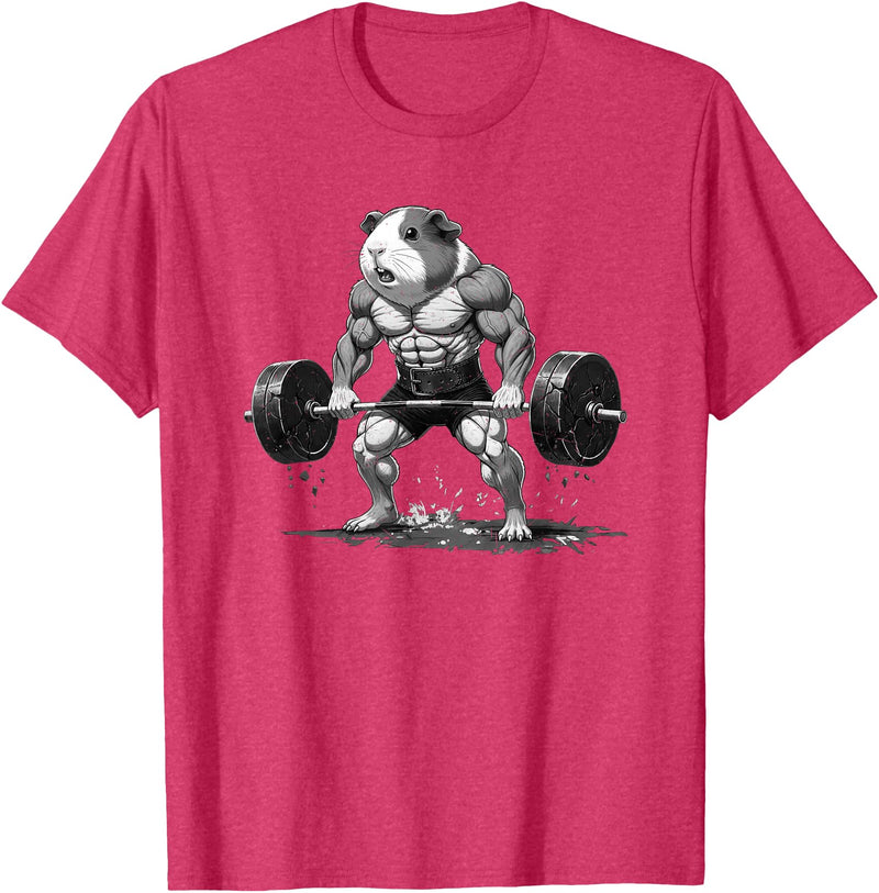 Strong Guinea Pig Lifting Fitness Workout Cool Muscular Guinea Pig Bodybuilder Fitness Power Gym T-Shirt - Red Heather