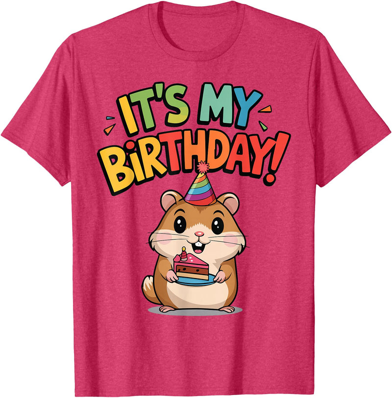 It's My Birthday Cute Hamster for Kid's Party Celebration T-Shirt - Red Heather