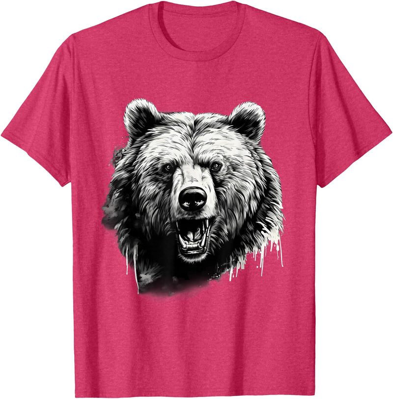 Forest Animal Art Bear Animal Art Portrait Wildlife Nature Artwork Drawing T-Shirt - Red Heather