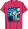 Llama Designs. Llama Alpaka Van Gogh Style Starry Night Funny Graphic T-Shirt - Red Heather