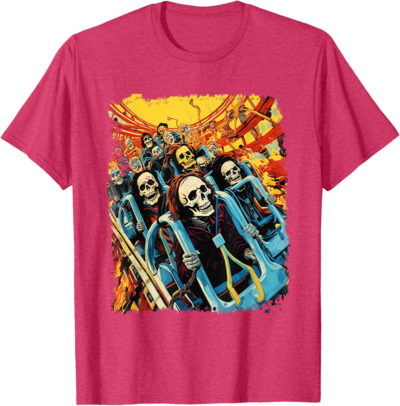 Amortuus Skeleton Roller Coaster T-Shirt - Red Heather