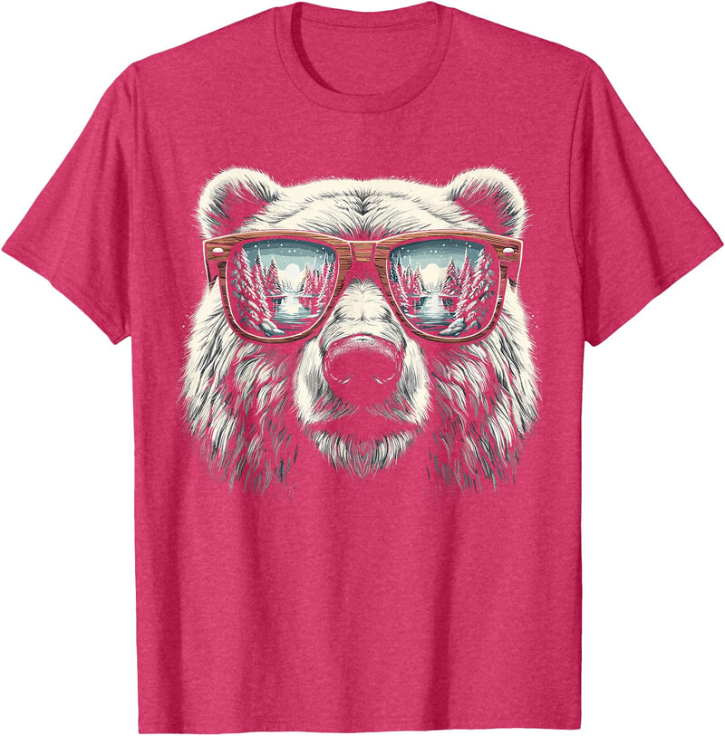 Funny Polar Bear Lover Polar Bear with Sunglasses T-Shirt - Red Heather