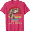 Wish I Was Fishin Vintage Fishing Wishing I Was Fishing Funny Vintage Bassfish Gift T-Shirt - Red Heather
