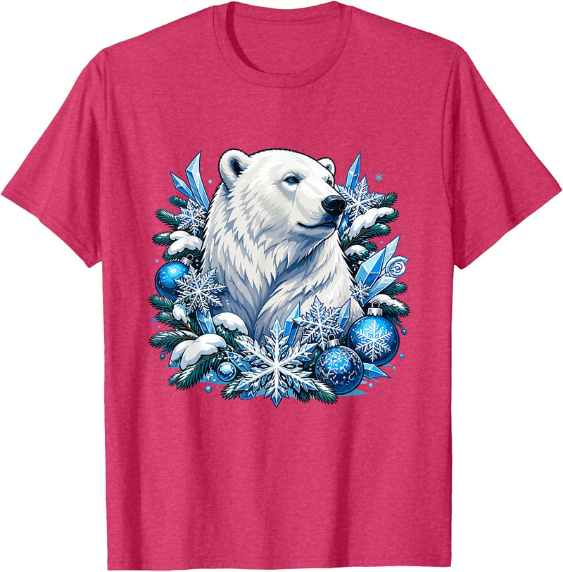Arctic Polar Bear Snowflake Winter Christmas Christmas Polar Bear Snowflakes Winter Ornaments T-Shirt - Red Heather