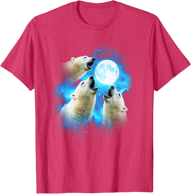 Animals howling blue 3 Polar Bear Howling at the Moon Colorful Blue T-Shirt - Red Heather