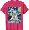 Bear Designs. Cute Polar Bear Van Gogh Style Starry Night Funny Graphic T-Shirt - Red Heather