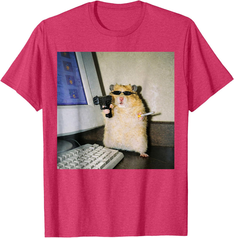 Funny Hamster Meme Cyber Hamster Meme Smoking Humor Computer T-Shirt - Red Heather