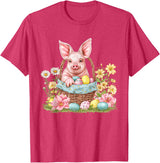 Easter Pig Easter Bunny Ears Graphic Pig Easter Pig Bunny Ears Graphic T-Shirt - Red Heather
