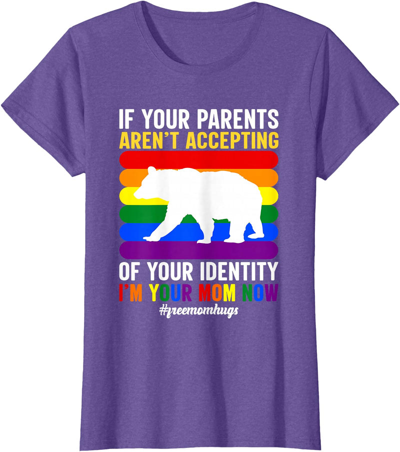 SOMMAS PRIDE Free Mom Hugs Proud Mama Bear Lgbt Gay Pride Lgbtq Parade T-Shirt - Purple Heather