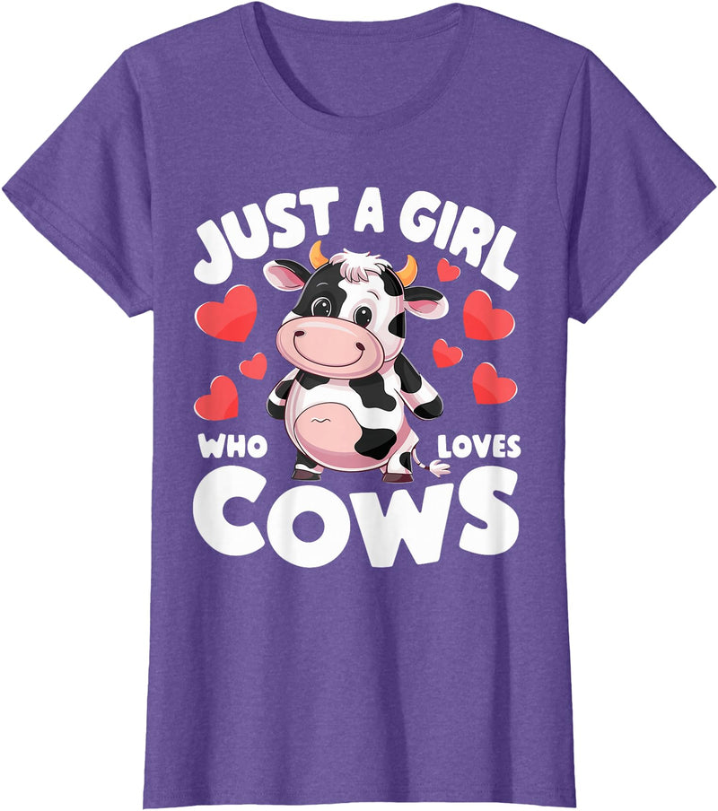 Cows for awesome Girls Farmer Cute Cow Just a Girl Who Loves Cows T-Shirt - Purple Heather