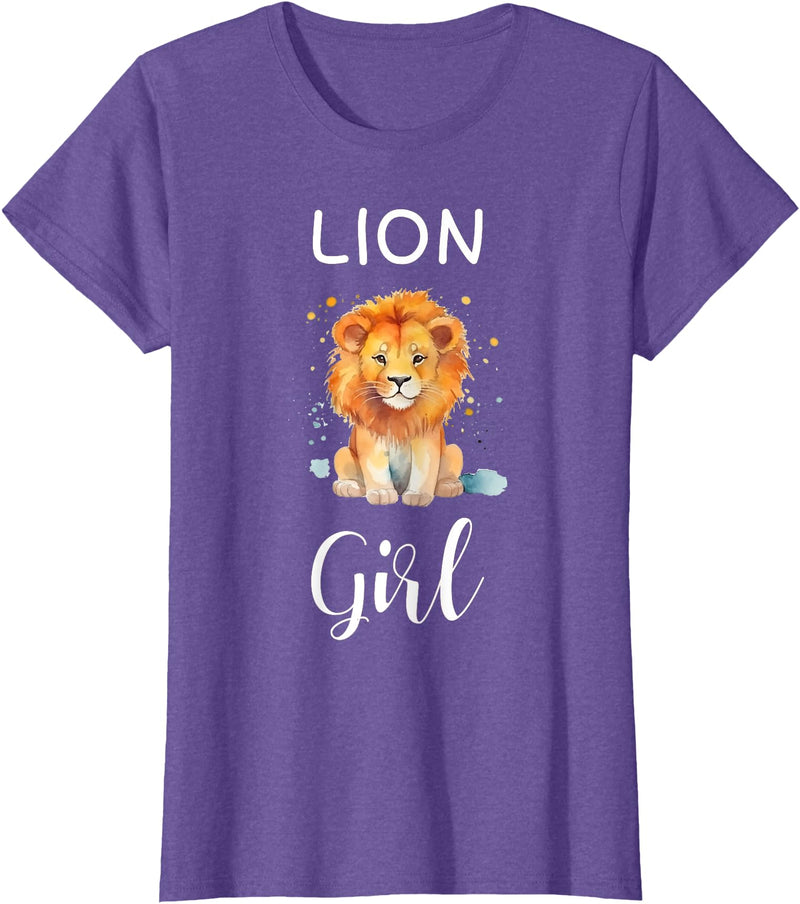 Lion Girl TShirtz & More Funny Lion Girl Shirt Artistic Cute Animal Lion Lover T-Shirt - Purple Heather