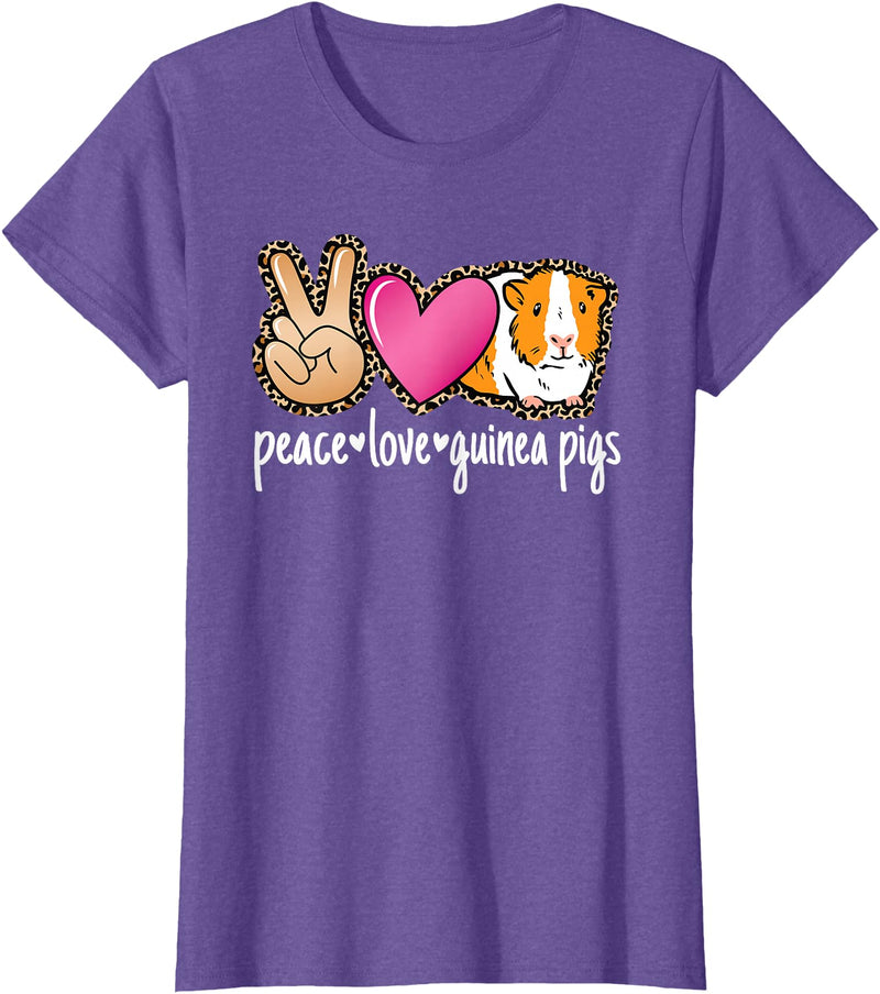 BALARI Peace Love Guinea Pigs Cute Guinea Pig Lover Women Girls T-Shirt - Purple Heather