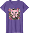 KATYLIN Cute Pig Flowers Pig Lover Women Girls Kids T-Shirt - Purple Heather